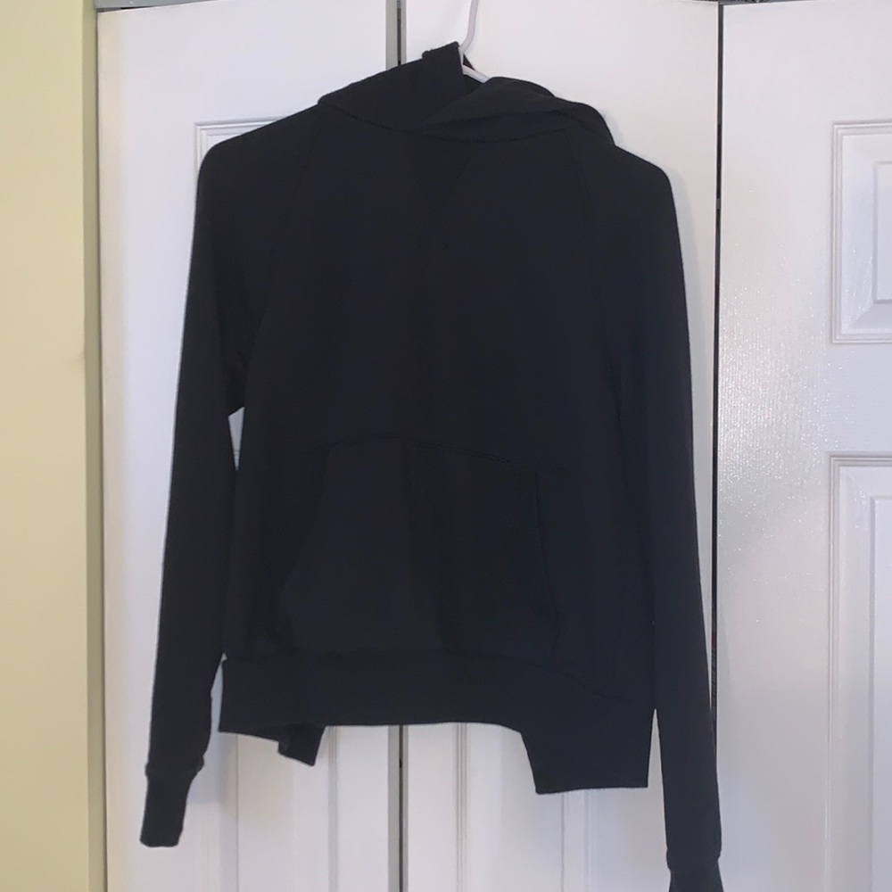 Athleta black sweater with hood and open back